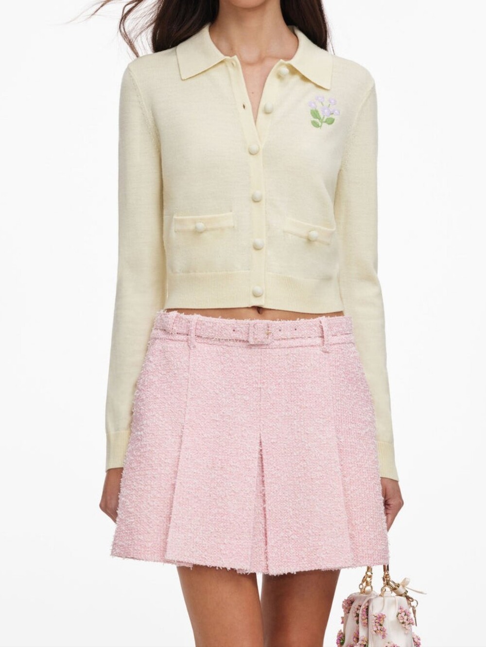 Self Portrait Pink Boucle Mini Skirt